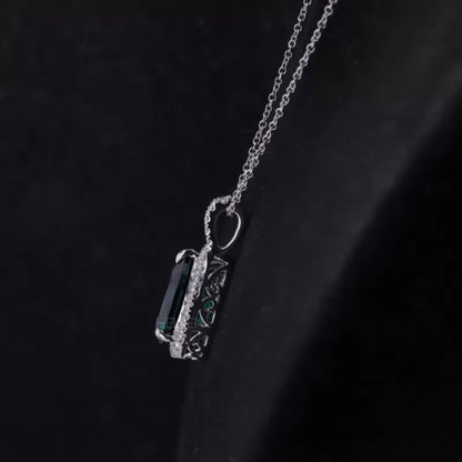 Bridesmaid Pear Cut Green Emerald And Moissanite Halo Necklace