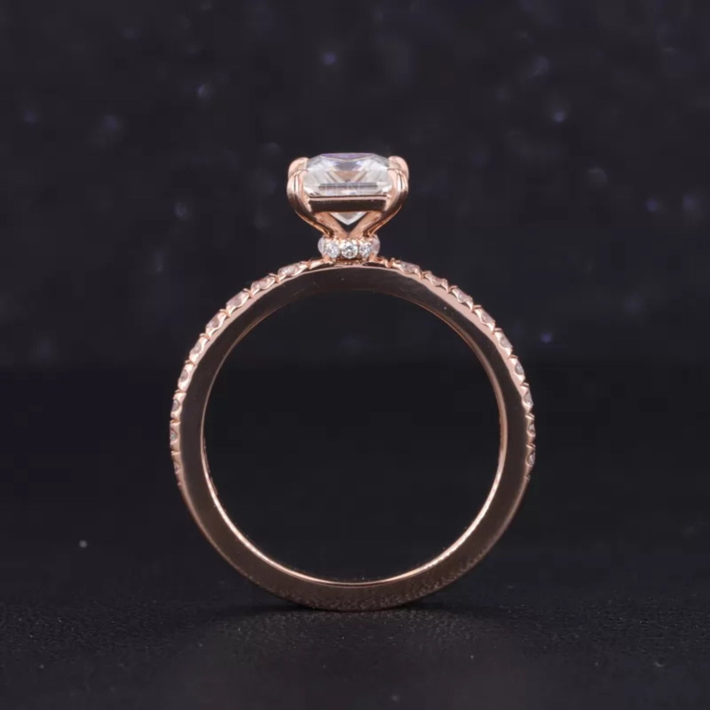 Princess Cut Moissanite Solitaire Ring with Round Diamond Shank