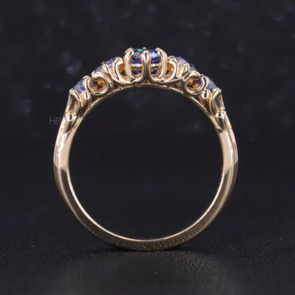 5 stone Purple Sapphire Gemstone Anniversary Ring