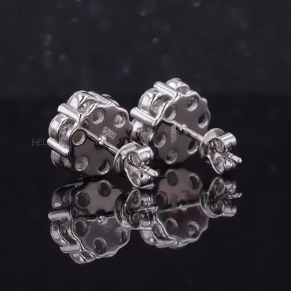 Floral Cluster 925 Silver Brilliant Cut  Moissanite Studs