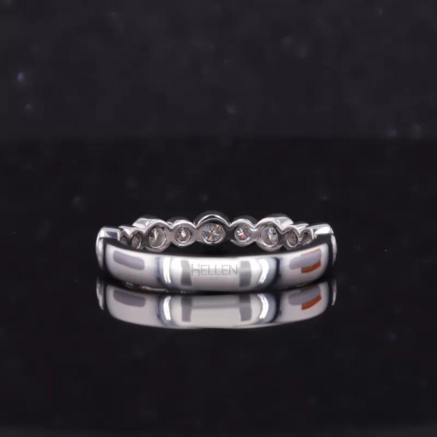 Round cut Bezel setting Moissanite sterling silver Anniversary Band