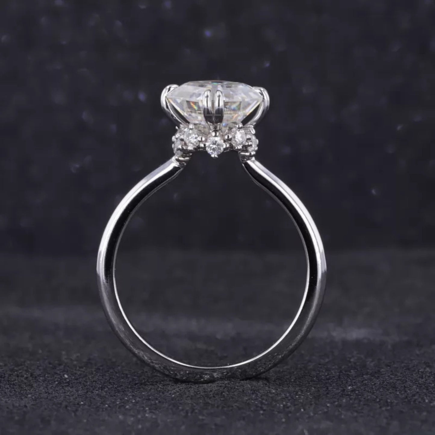 Asscher Cut Moissanite Solitaire Ring with Hidden Halo