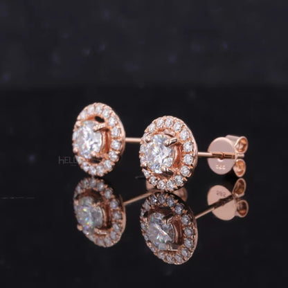 Halo Round solitaire Gemstone And Moissanite Studs