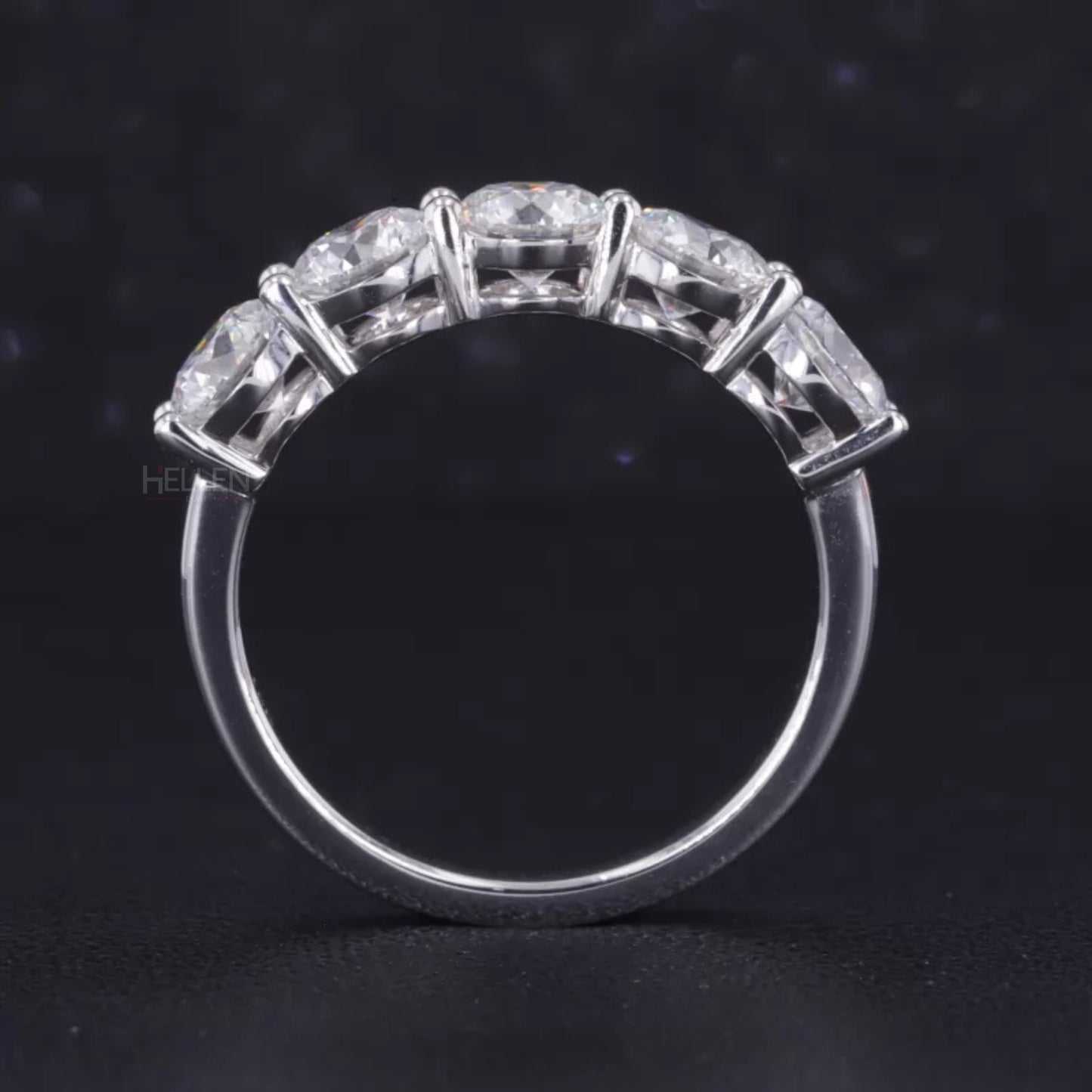 Five stone Round Cut Moissanite Anniversary Band