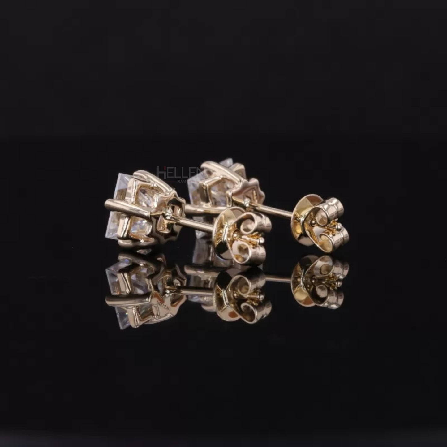 Princess Cut Solitaire Unique setting Moissanite Studs