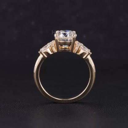 Oval Cut Solitaire with Marquis & Round Side Stone Natural Ring