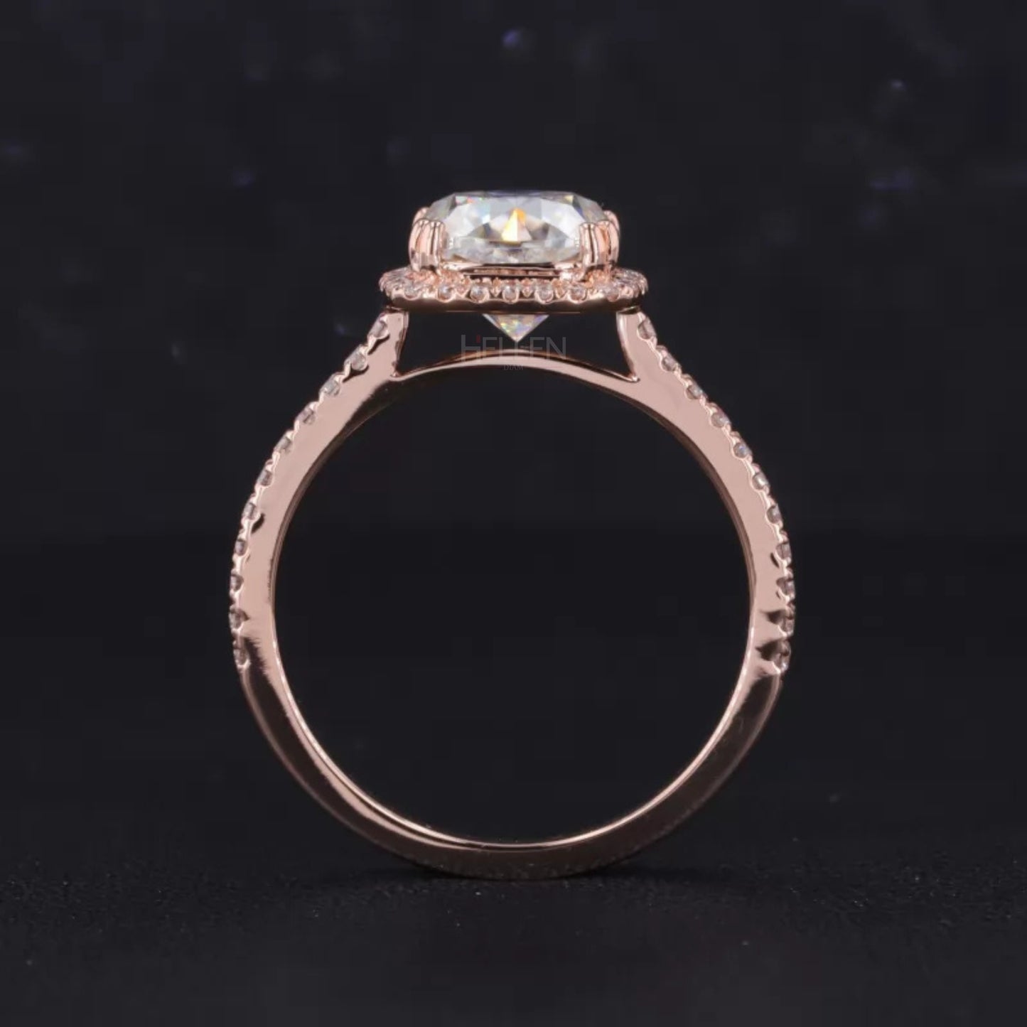 Cushion Shape illusion Halo Round Cut Solitaire Moissanite Rings