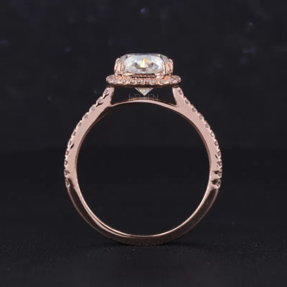 Cushion Shape illusion Halo Round Cut Solitaire Moissanite Rings