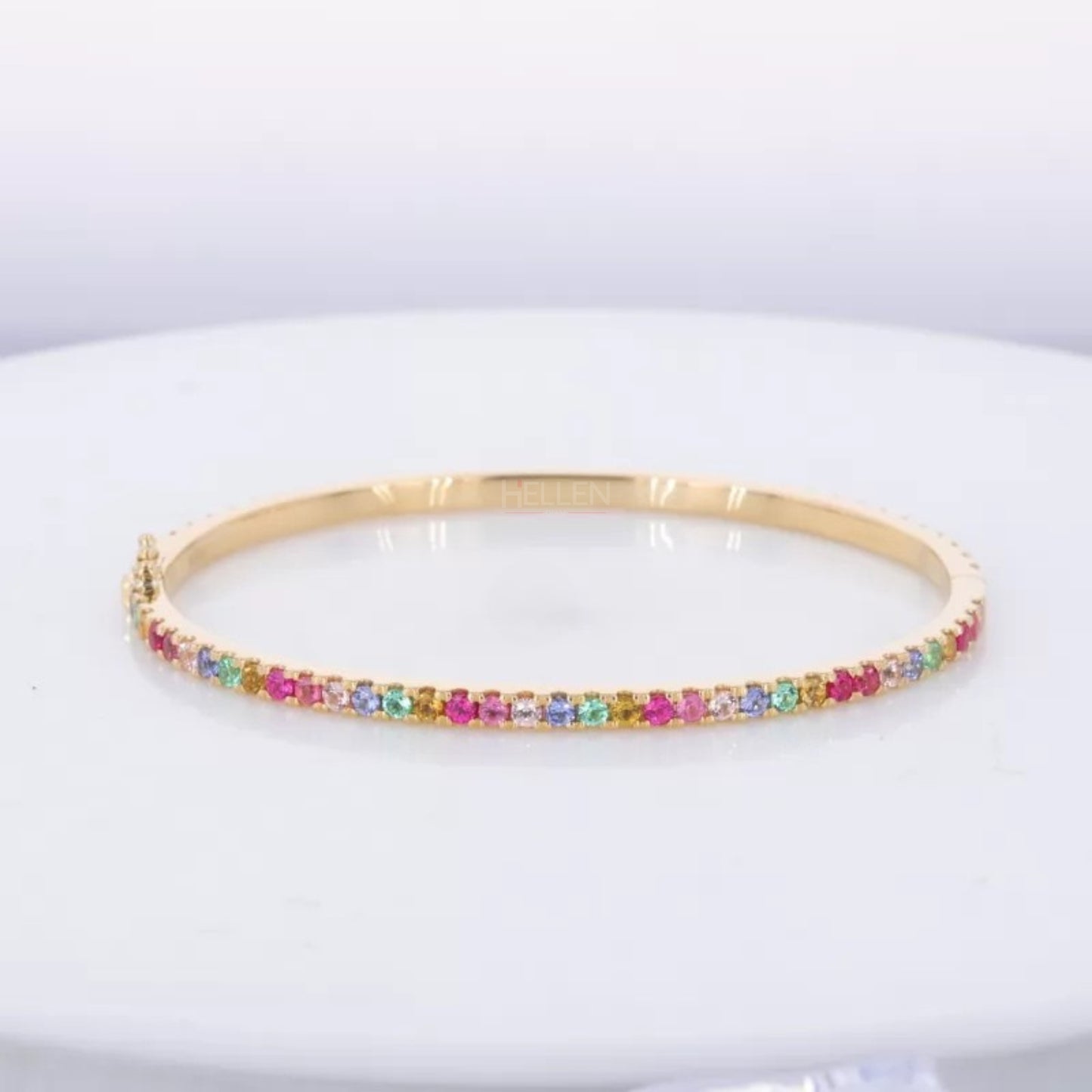 Rainbow Round Cut Gemstone Bracelet -925 Silver