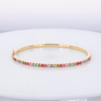 Rainbow Round Cut Gemstone Bracelet -925 Silver