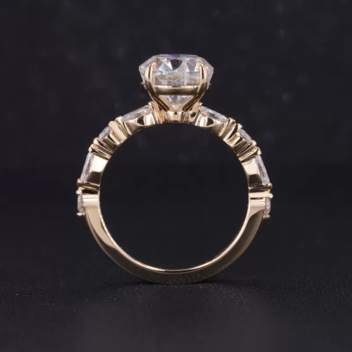 Oval Cut Solitaire with Marquise & Round Moissanite Band Ring