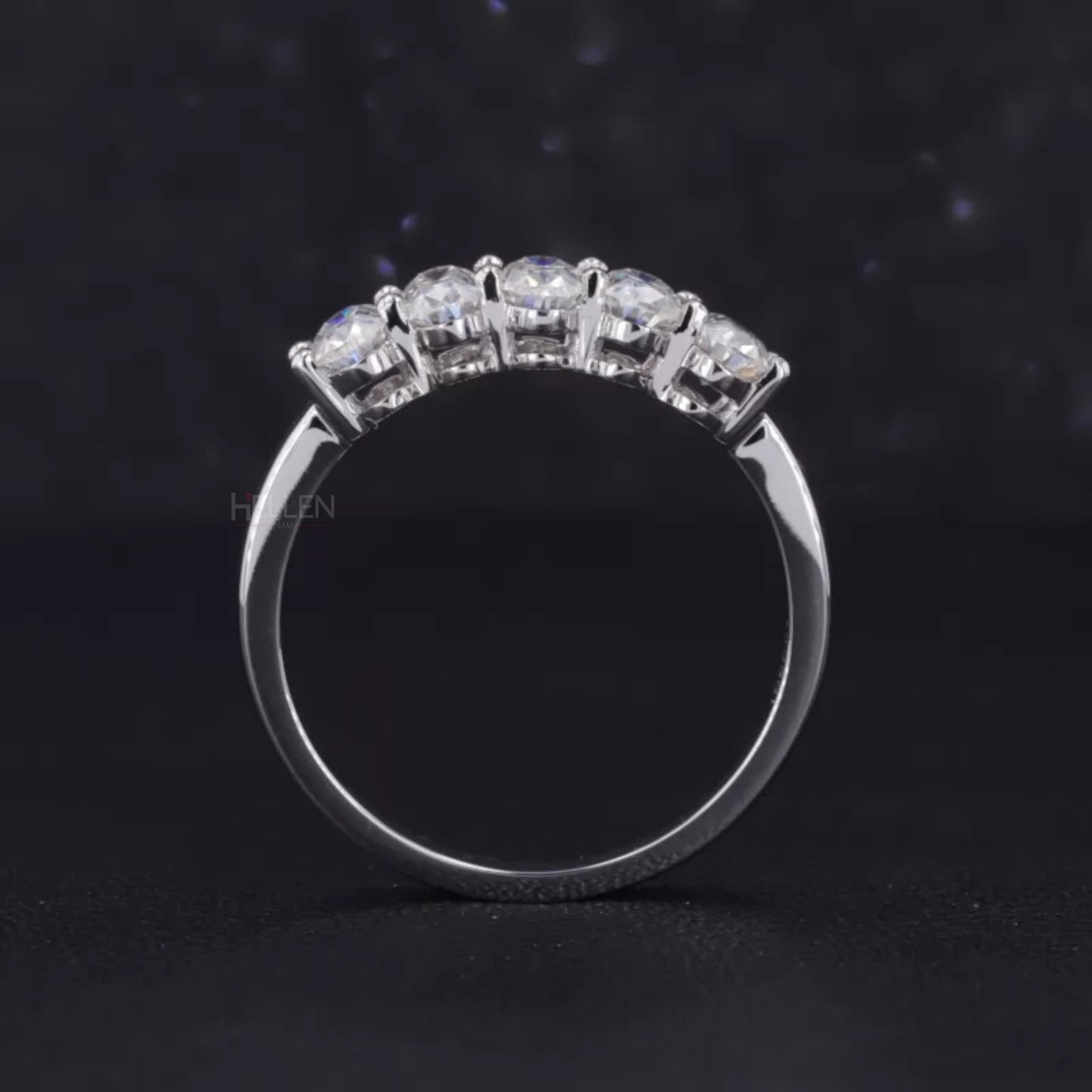 Brilliant Oval Cut Five Stone Moissanite Anniversary Ring