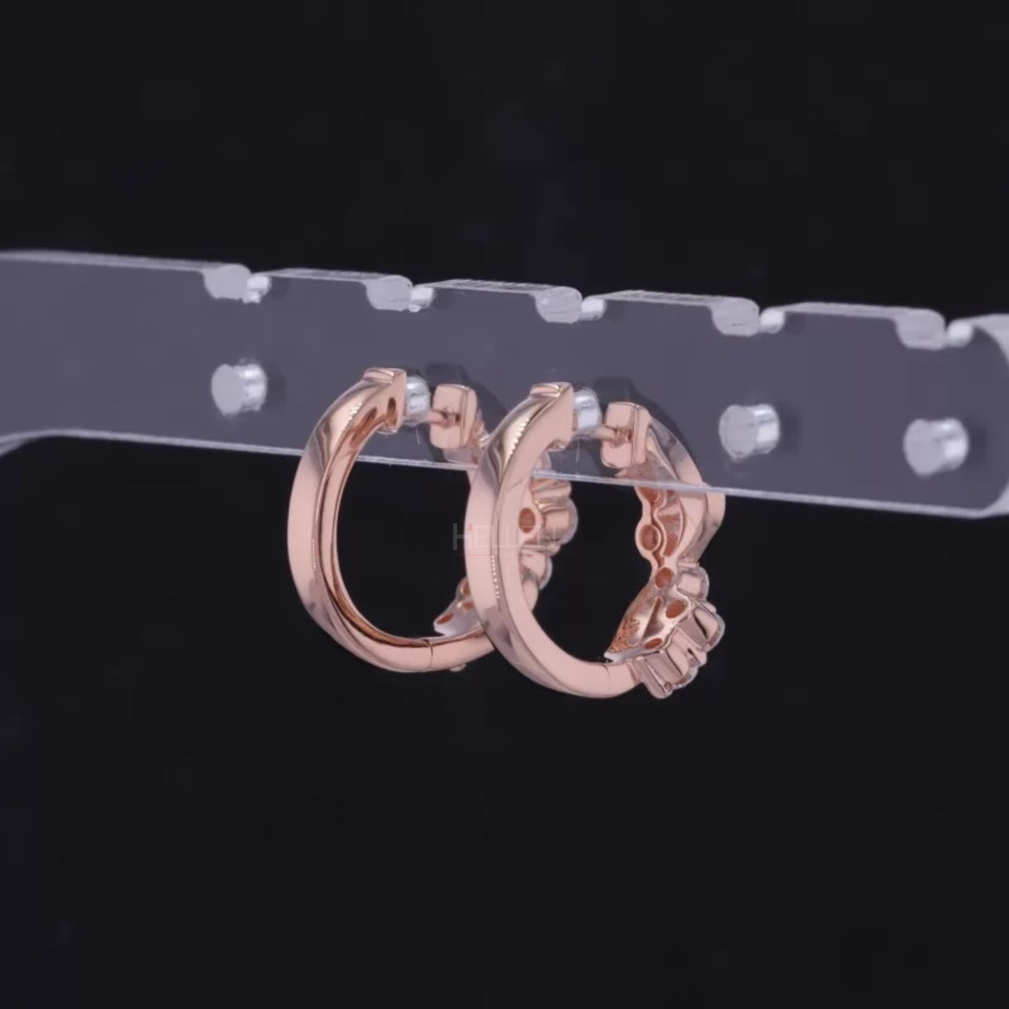 Five Stone Each Huggies Hoop Earring with Round Cut Wavy Style