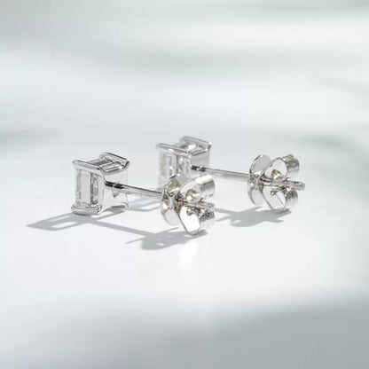 Princess Cut Solitaire Moissainte Studs-Sterling Silver 925