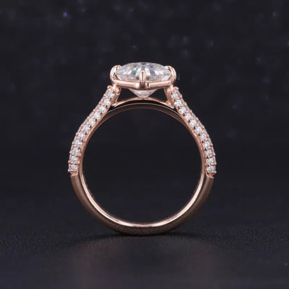 Asscher Cut Moissanite Solitaire Ring with Pave Diamond Shank