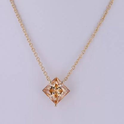 Princess Cut Champagne Moissanite Solitaire Necklace
