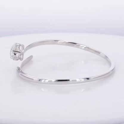 Open Gap Flexible Bracelet with Heart Cut Solitaire Moissanite