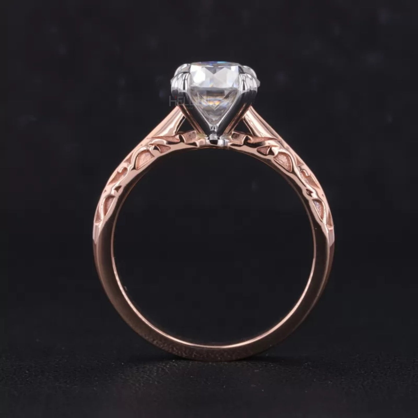 Old European Cut Moissanite with Heart Prongs Solitaire Ring