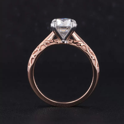 Old European Cut Moissanite with Heart Prongs Solitaire Ring