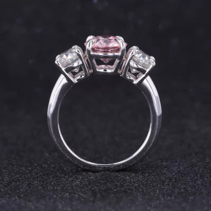 3 Stone Pink Oval Cut Moissanite Ring – 925 Sterling Silver