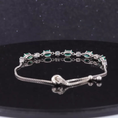 Green Oval Gemstone & Round Moissanite Loose Bracelet
