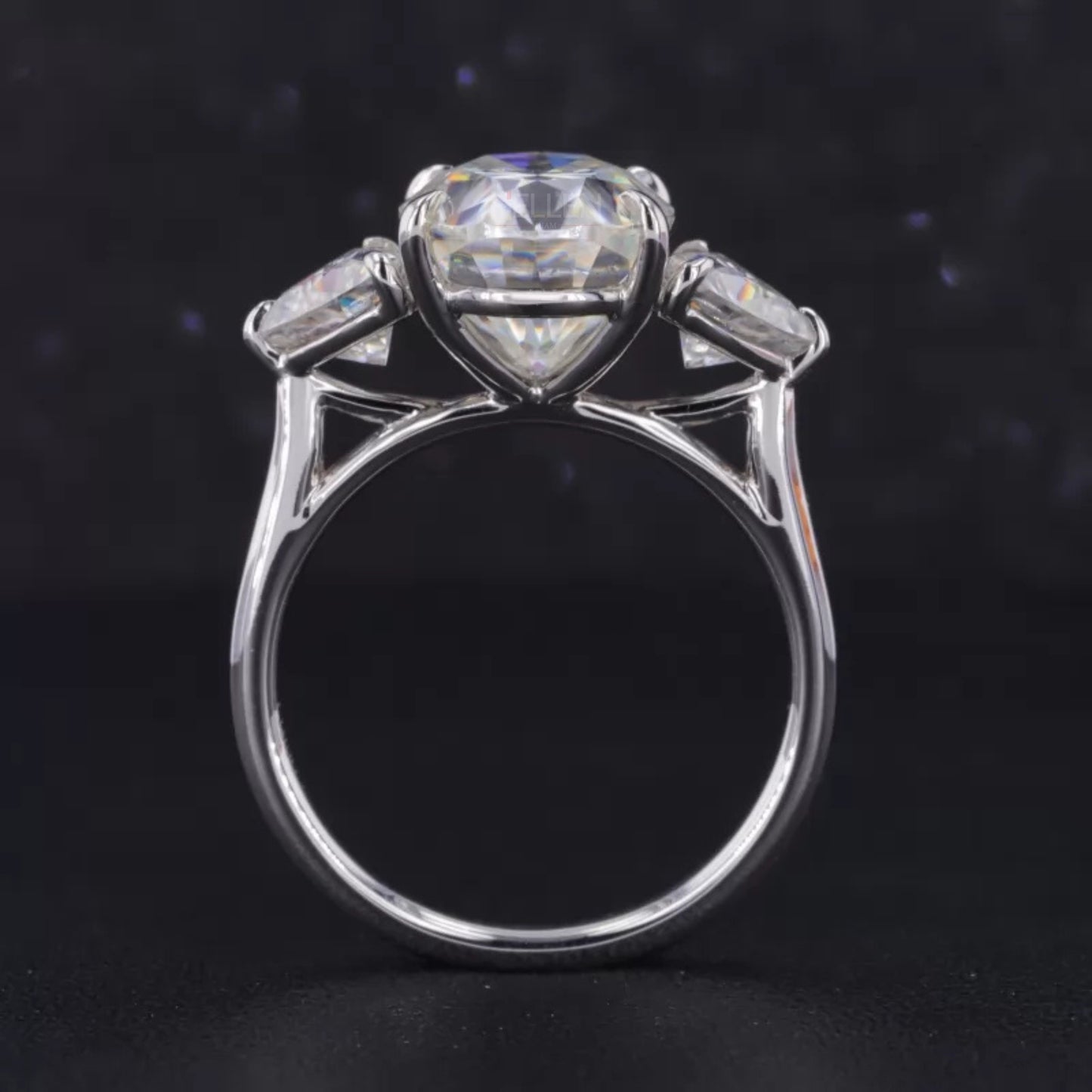 Three Stone Oval Cut Moissanite Bridal Ring Set