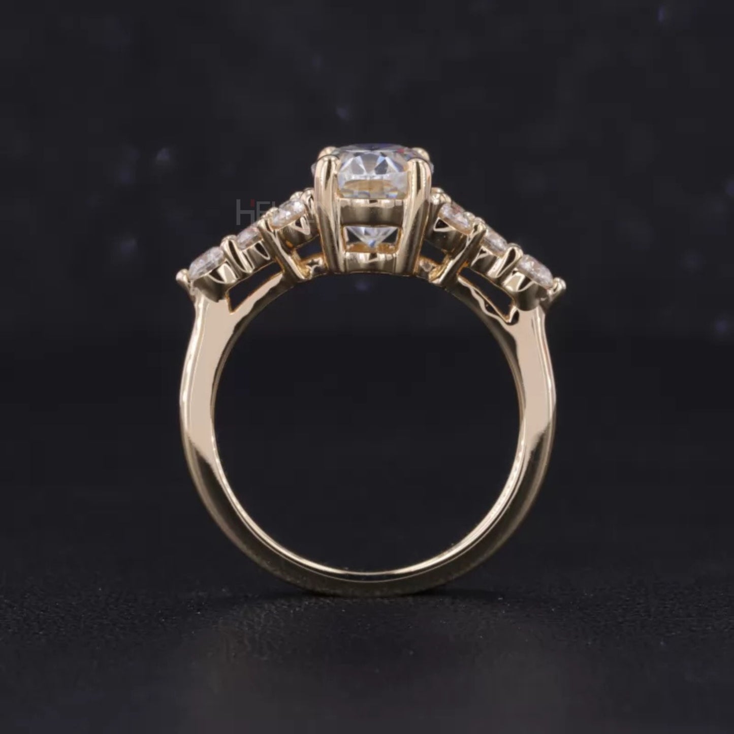 Oval Moissanite Solitaire & Round Cut Vintage Cluster Ring