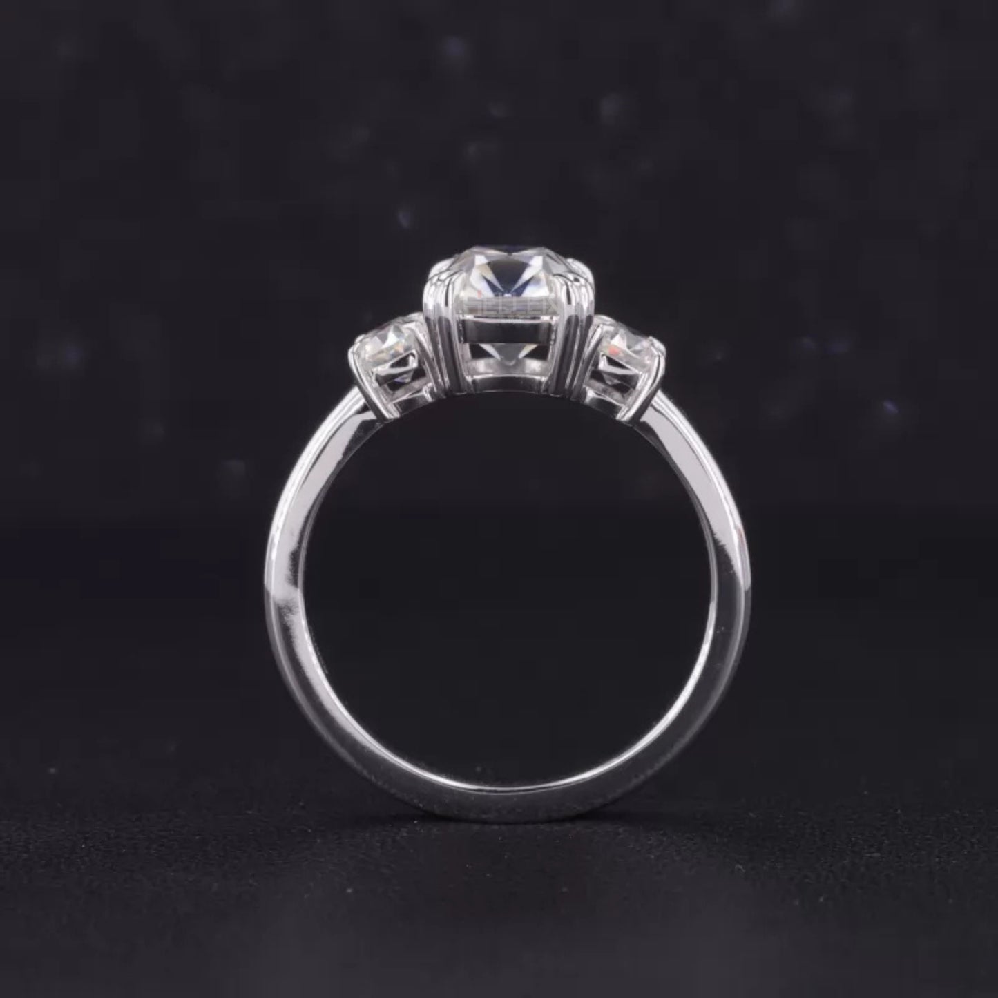Cushion Old Mine Cut 3 Stone Bridal Ring