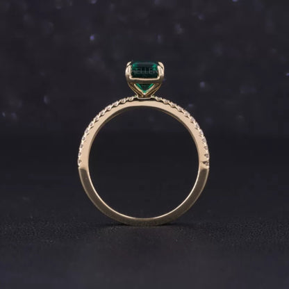 Solitaire Emerald Gemstone & Moissanite Engagement Ring