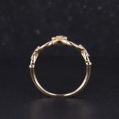 Vintage Crown Inspired Miligrain Wedding Band with Round Diamond