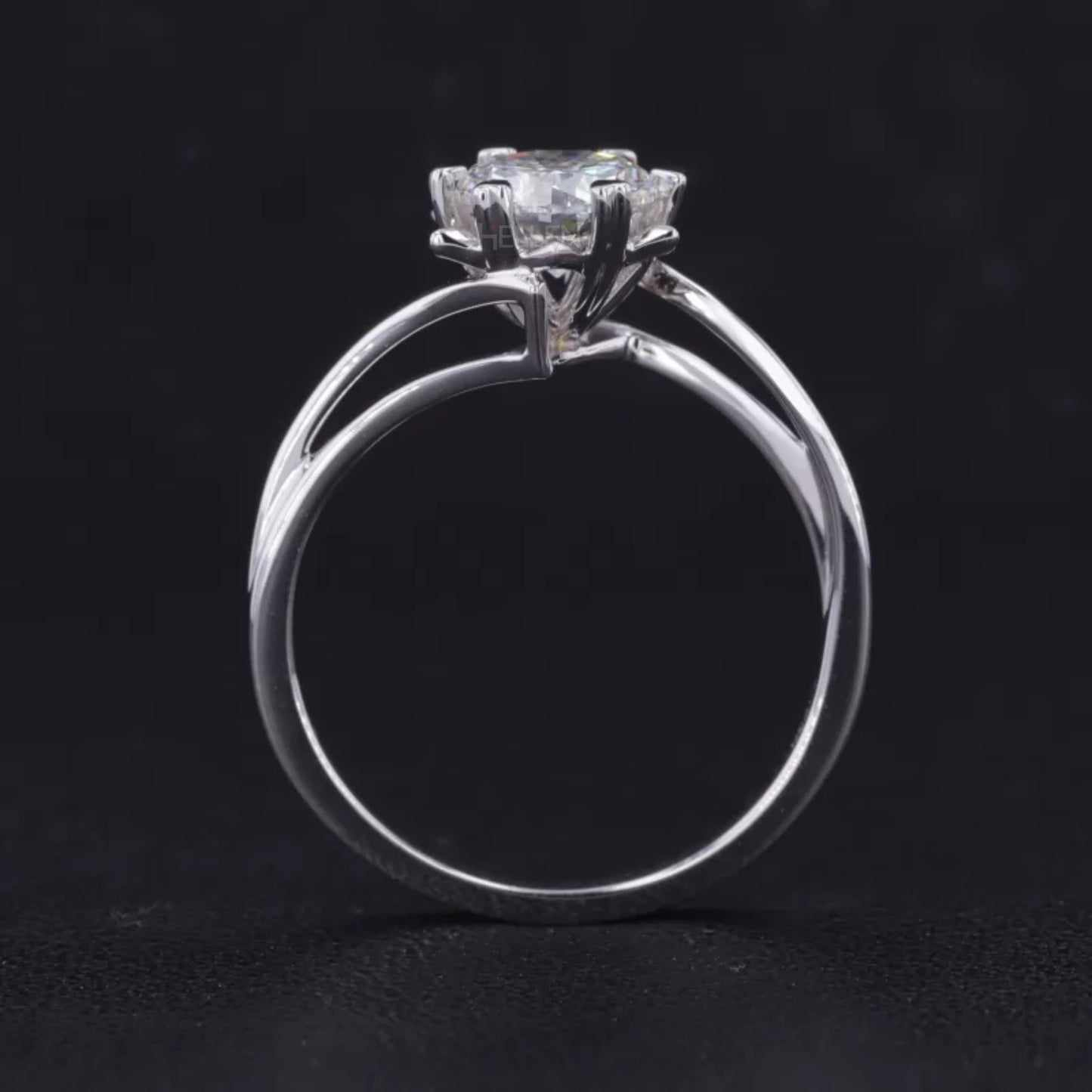 Floral Round Cut Moissanite Solitaire with Heart Prongs Ring