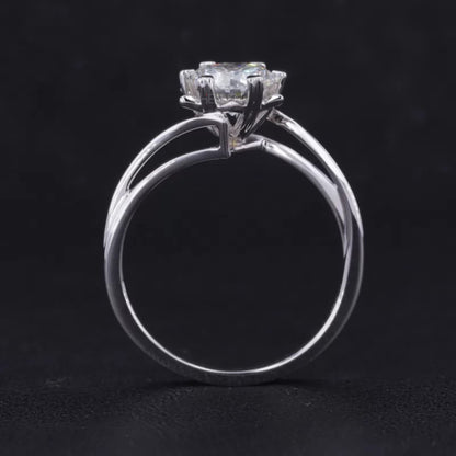 Floral Round Cut Moissanite Solitaire with Heart Prongs Ring