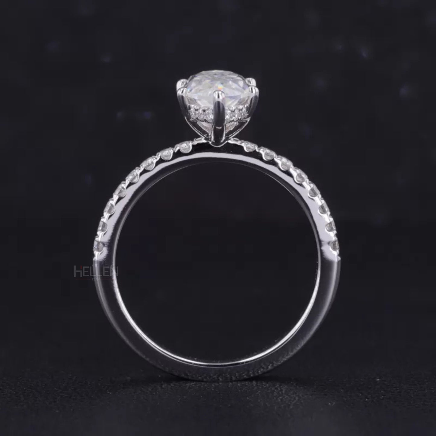 Marquis Solitaire Crossed Shank Ring with Stackable Eternity Band