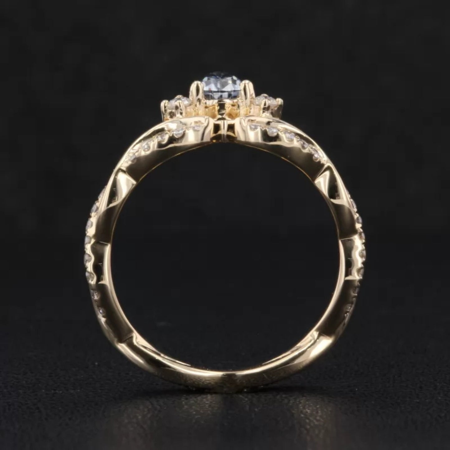 Round & Salt and Pepper Pear Cut V Curved Moissanite Wedding Band