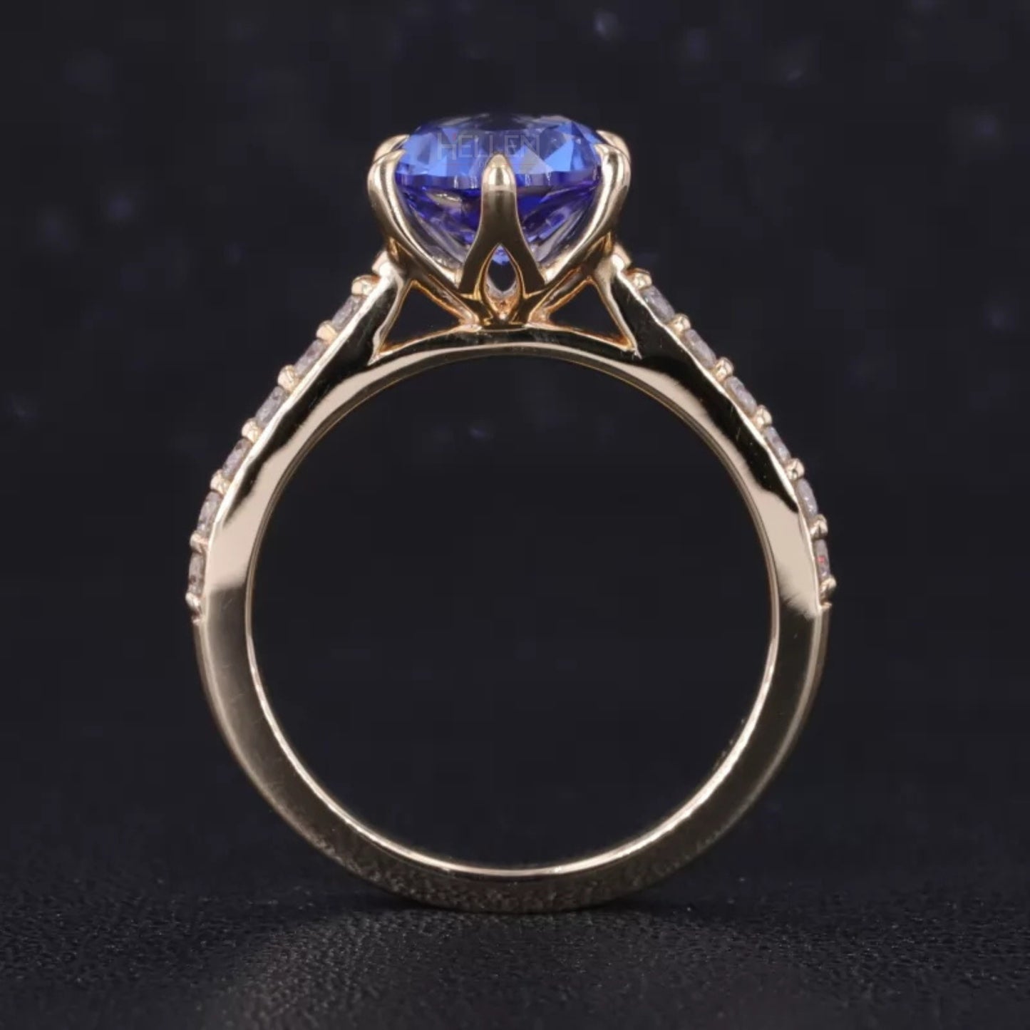 Solitaire Gemstone Ring with Pave and Claw Prong Setting