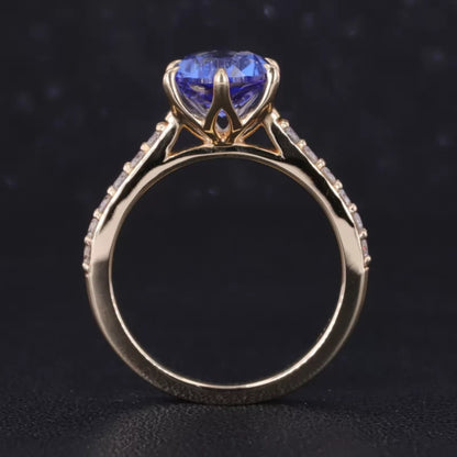 Solitaire Gemstone Ring with Pave and Claw Prong Setting