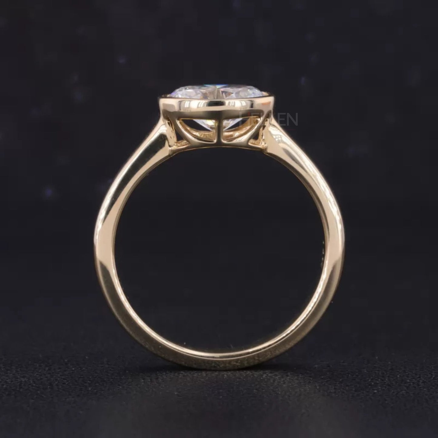 East to West Oval Cut Moissanite Solitaire Engagement Ring – Bezel
