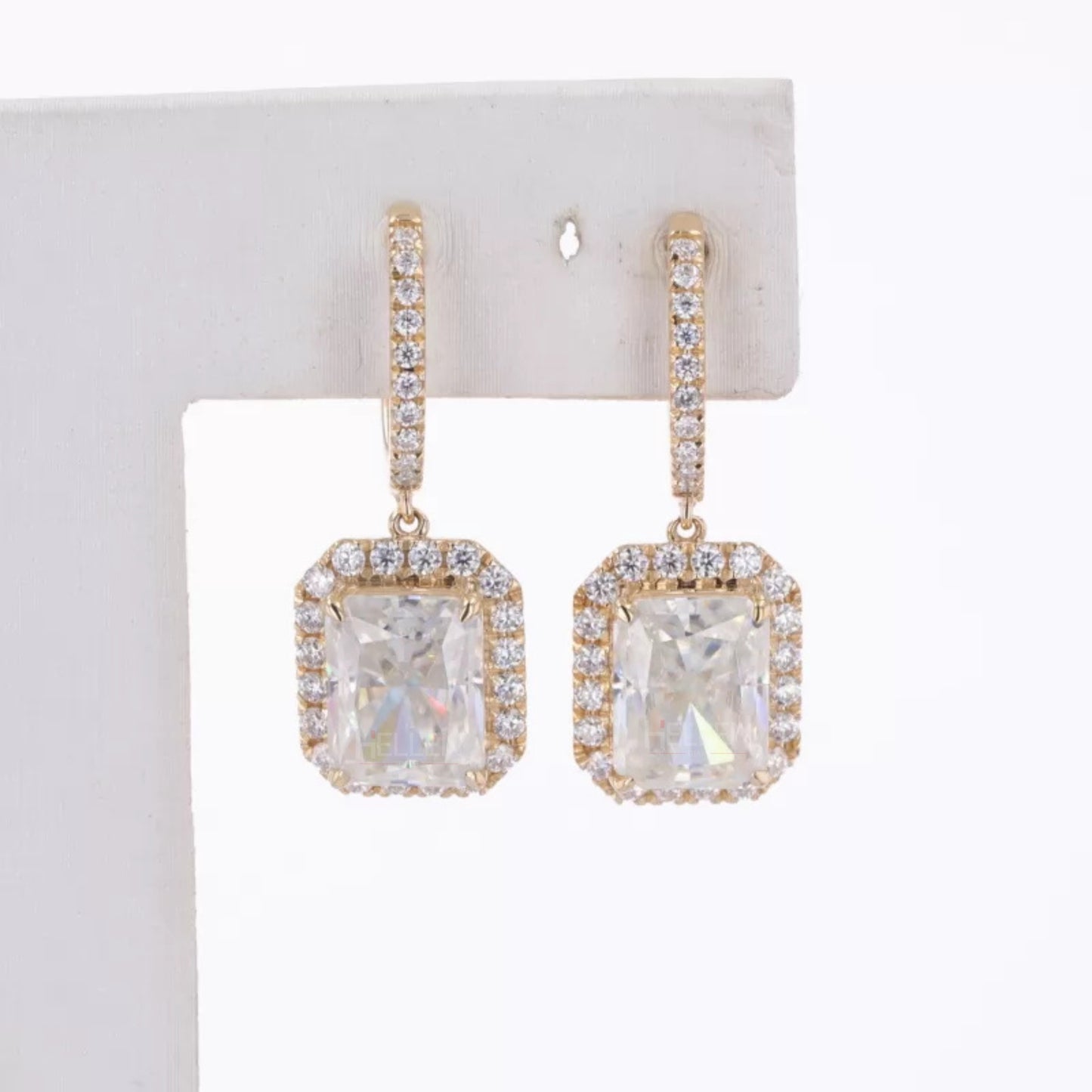 Radiant Cut Moissanite Halo Drop Earrings - Sterling Silver Luxury Jewelry