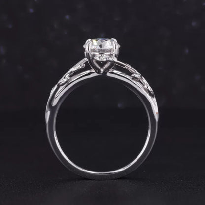 Round Cut Solitaire Moissanite Tree Leaf Branch Twist Engagement Ring