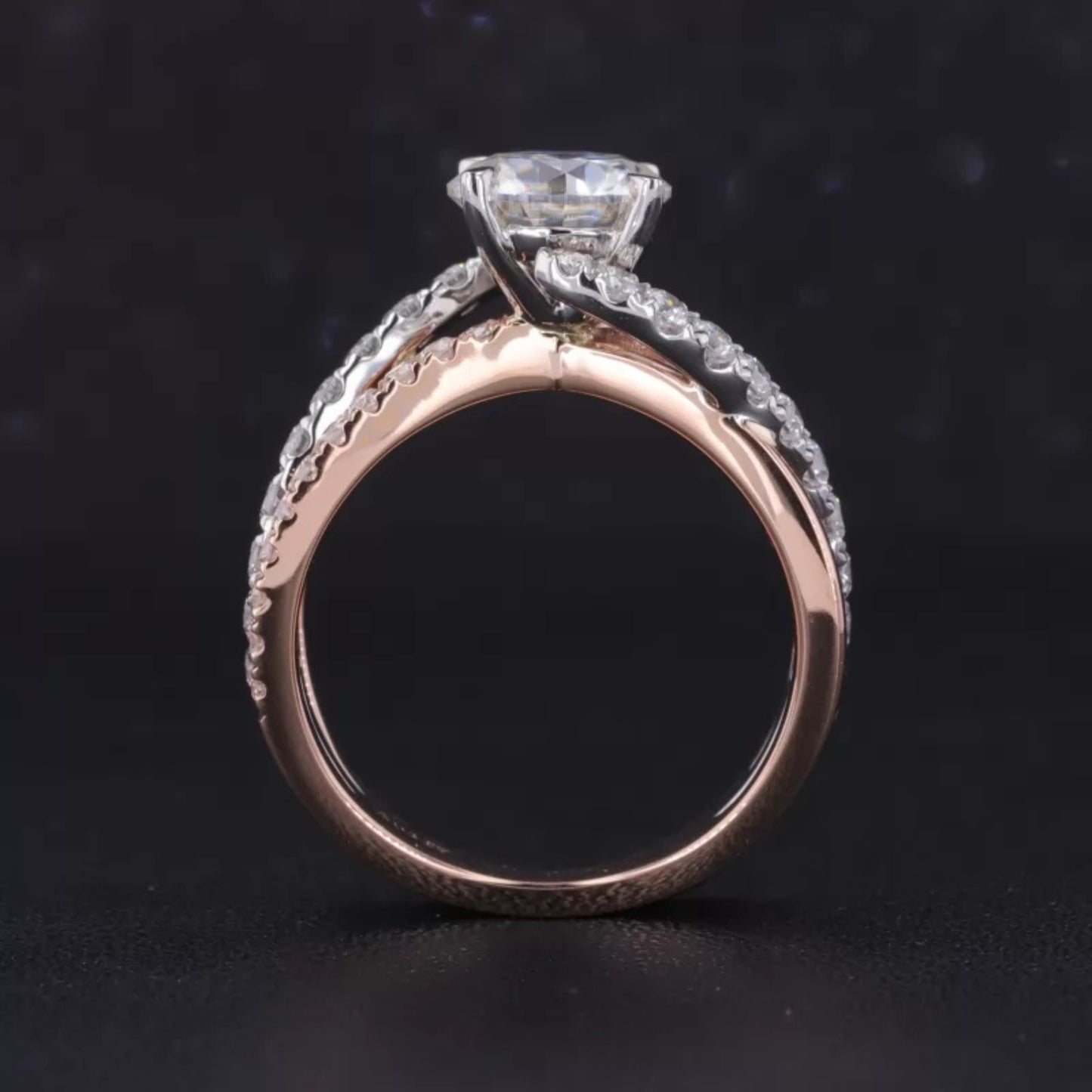 Round Cut Moissanite Solitaire Ring with Diamonds on Split Shank
