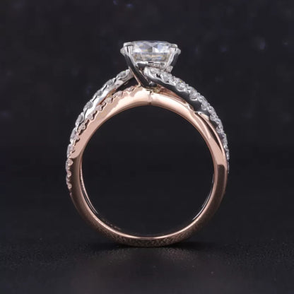 Round Cut Moissanite Solitaire Ring with Diamonds on Split Shank