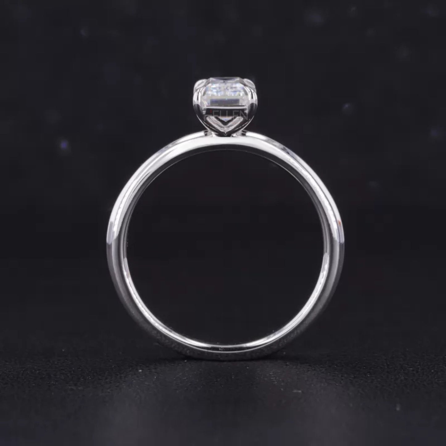Emerald Cut Moissanite Solitaire with Tiger Prongs 925 Silver Ring