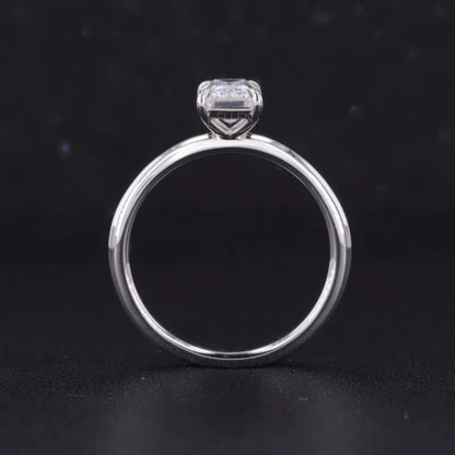Emerald Cut Moissanite Solitaire with Tiger Prongs 925 Silver Ring