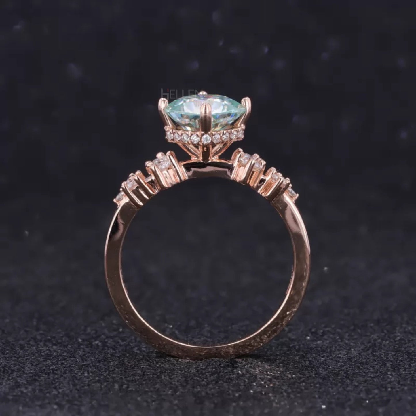 Blue-Greenes Cushion Cut Solitaire Halo Engagement Ring