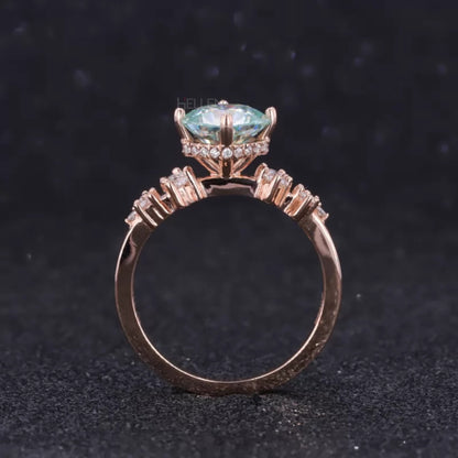 Blue-Greenes Cushion Cut Solitaire Halo Engagement Ring