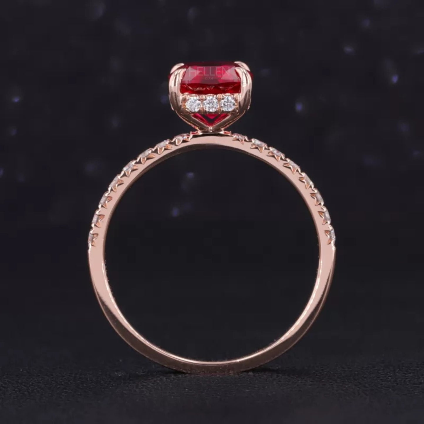 Red Ruby Cushion Cut Moissanite Pave Ring
