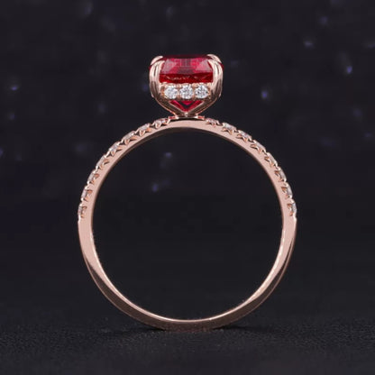 Red Ruby Cushion Cut Moissanite Pave Ring