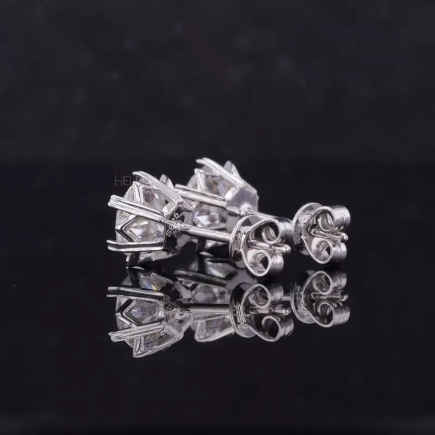 Round Cut VVS Moissanite Stud with Heart-Shaped Prongs