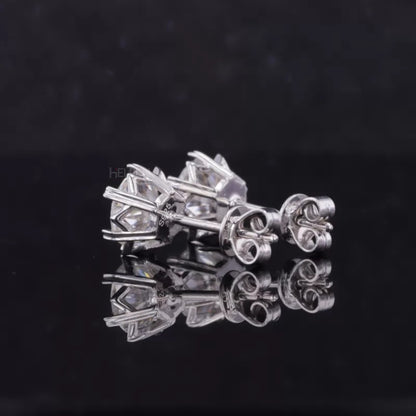 Round Cut VVS Moissanite Stud with Heart-Shaped Prongs