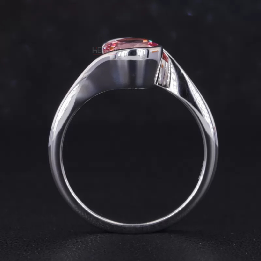 Unique Twisted Setting Round Cut Solitaire Pink Sapphire Ring